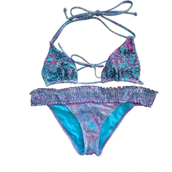 Victoria Secrets Sequins Blue and Purple Bikini Set, Swim Suit Summer - Picture 1 of 11